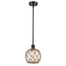 Farmhouse Rope Mini Pendant shown in the Oil Rubbed Bronze finish with a Clear Glass with Brown Rope shade