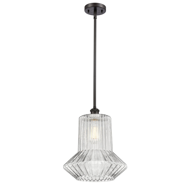 Springwater Mini Pendant shown in the Oil Rubbed Bronze finish with a Clear Spiral Fluted shade