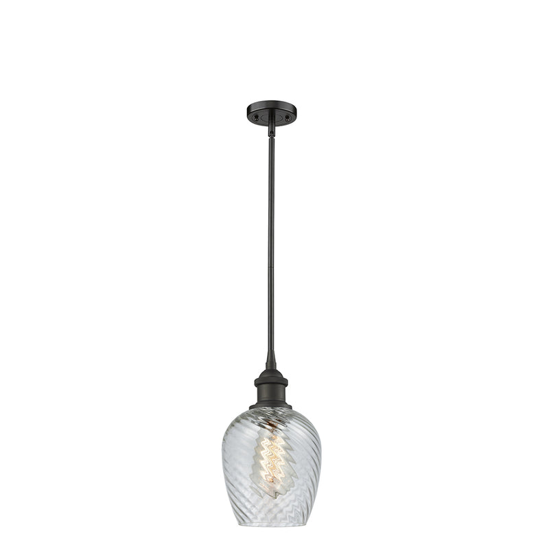 Salina Mini Pendant shown in the Oil Rubbed Bronze finish with a Clear Spiral Fluted shade