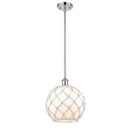 Farmhouse Rope Mini Pendant shown in the Polished Chrome finish with a White Glass with White Rope shade