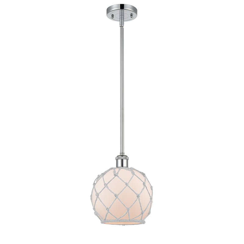 Farmhouse Rope Mini Pendant shown in the Polished Chrome finish with a White Glass with White Rope shade