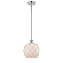 Farmhouse Rope Mini Pendant shown in the Polished Chrome finish with a White Glass with White Rope shade