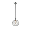 Farmhouse Rope Mini Pendant shown in the Polished Chrome finish with a Clear Glass with White Rope shade