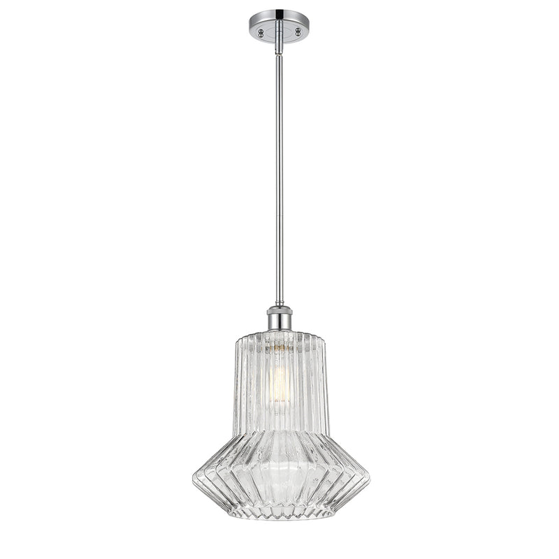 Springwater Mini Pendant shown in the Polished Chrome finish with a Clear Spiral Fluted shade