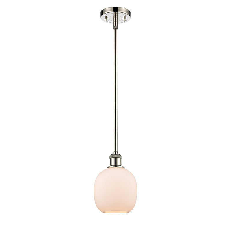 Belfast Mini Pendant shown in the Polished Nickel finish with a Matte White shade