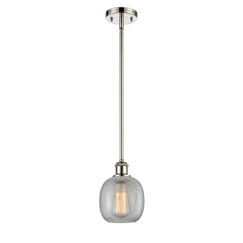 Belfast Mini Pendant shown in the Polished Nickel finish with a Clear Crackle shade