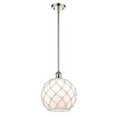 Farmhouse Rope Mini Pendant shown in the Polished Nickel finish with a White Glass with White Rope shade