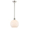 Athens Mini Pendant shown in the Polished Nickel finish with a Matte White shade