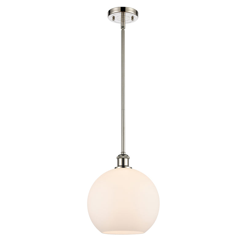 Athens Mini Pendant shown in the Polished Nickel finish with a Matte White shade