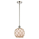 Farmhouse Rope Mini Pendant shown in the Polished Nickel finish with a White Glass with Brown Rope shade