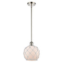 Farmhouse Rope Mini Pendant shown in the Polished Nickel finish with a White Glass with White Rope shade