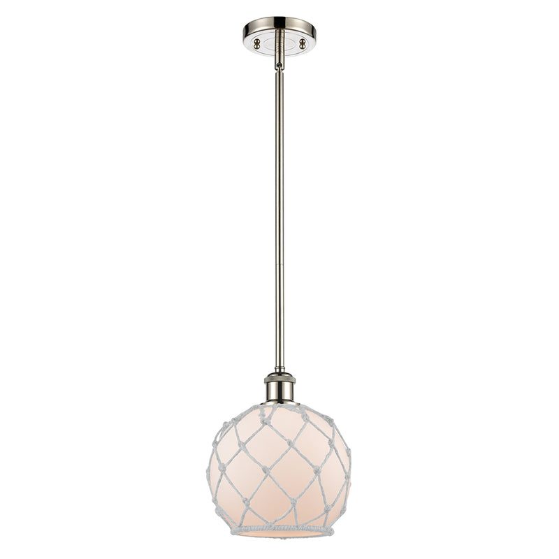 Farmhouse Rope Mini Pendant shown in the Polished Nickel finish with a White Glass with White Rope shade