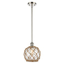 Farmhouse Rope Mini Pendant shown in the Polished Nickel finish with a Clear Glass with Brown Rope shade