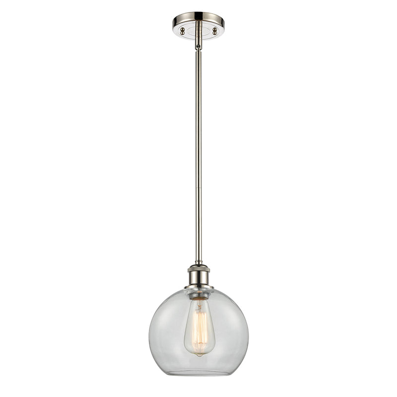 Athens Mini Pendant shown in the Polished Nickel finish with a Clear shade