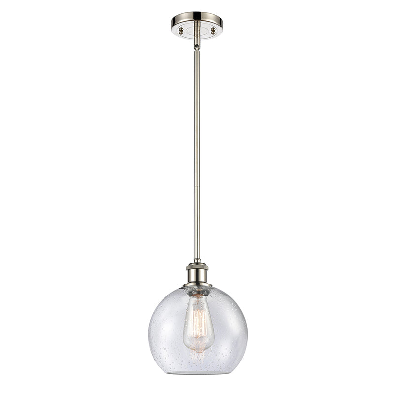 Athens Mini Pendant shown in the Polished Nickel finish with a Seedy shade