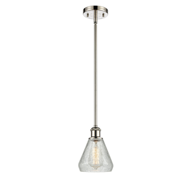 Conesus Mini Pendant shown in the Polished Nickel finish with a Clear Crackle shade