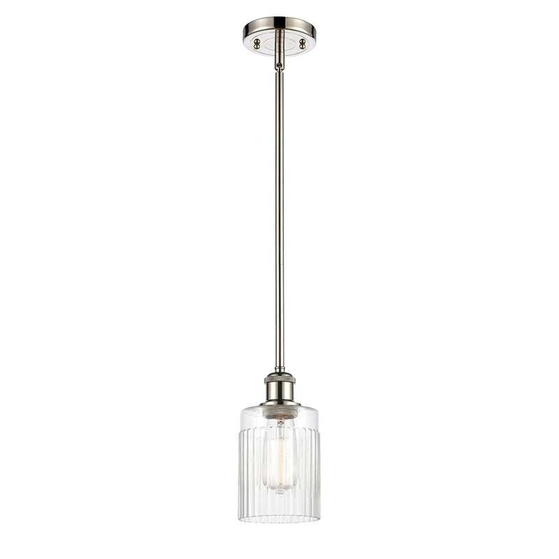 Hadley Mini Pendant shown in the Polished Nickel finish with a Clear shade