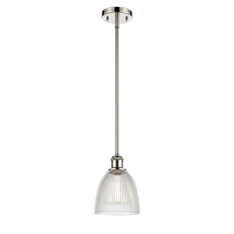 Castile Mini Pendant shown in the Polished Nickel finish with a Clear shade