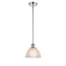 Arietta Mini Pendant shown in the Polished Nickel finish with a Clear shade