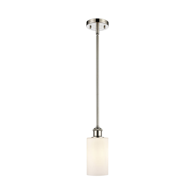 Clymer Mini Pendant shown in the Polished Nickel finish with a Matte White shade