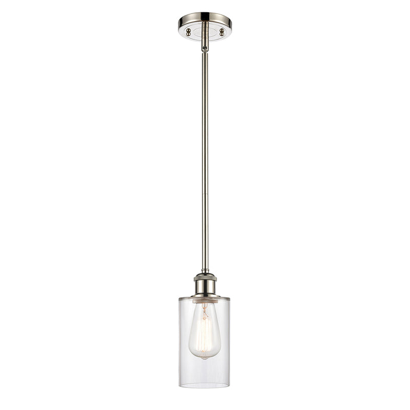 Clymer Mini Pendant shown in the Polished Nickel finish with a Clear shade