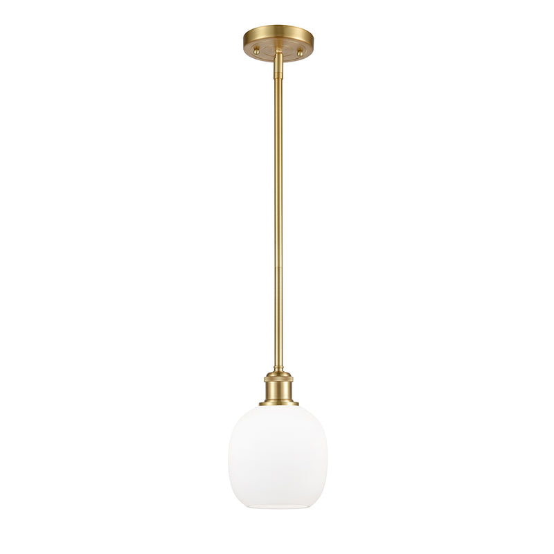 Belfast Mini Pendant shown in the Satin Gold finish with a Matte White shade