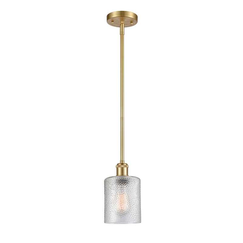 Cobbleskill Mini Pendant shown in the Satin Gold finish with a Clear shade