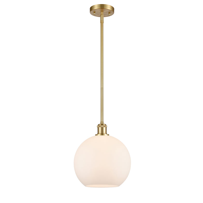 Athens Mini Pendant shown in the Satin Gold finish with a Matte White shade