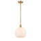 Athens Mini Pendant shown in the Satin Gold finish with a Matte White shade