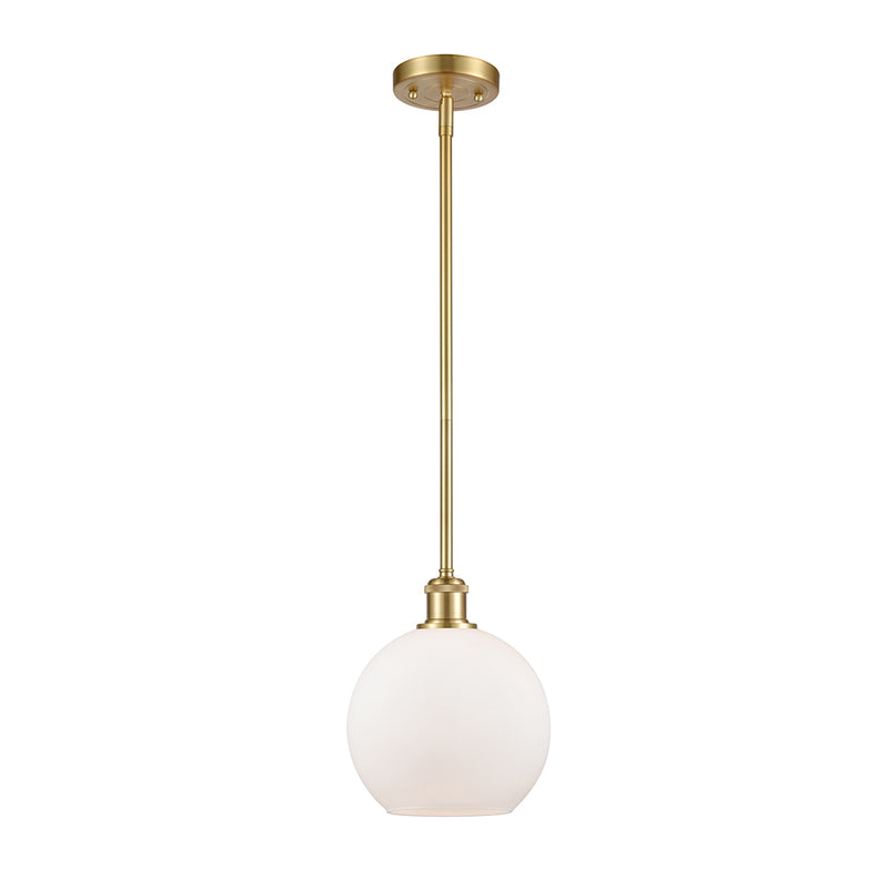 Athens Mini Pendant shown in the Satin Gold finish with a Matte White shade