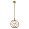 Farmhouse Rope Mini Pendant shown in the Satin Gold finish with a Clear Glass with Brown Rope shade