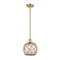 Farmhouse Rope Mini Pendant shown in the Satin Gold finish with a Clear Glass with Brown Rope shade