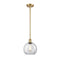 Athens Mini Pendant shown in the Satin Gold finish with a Clear shade