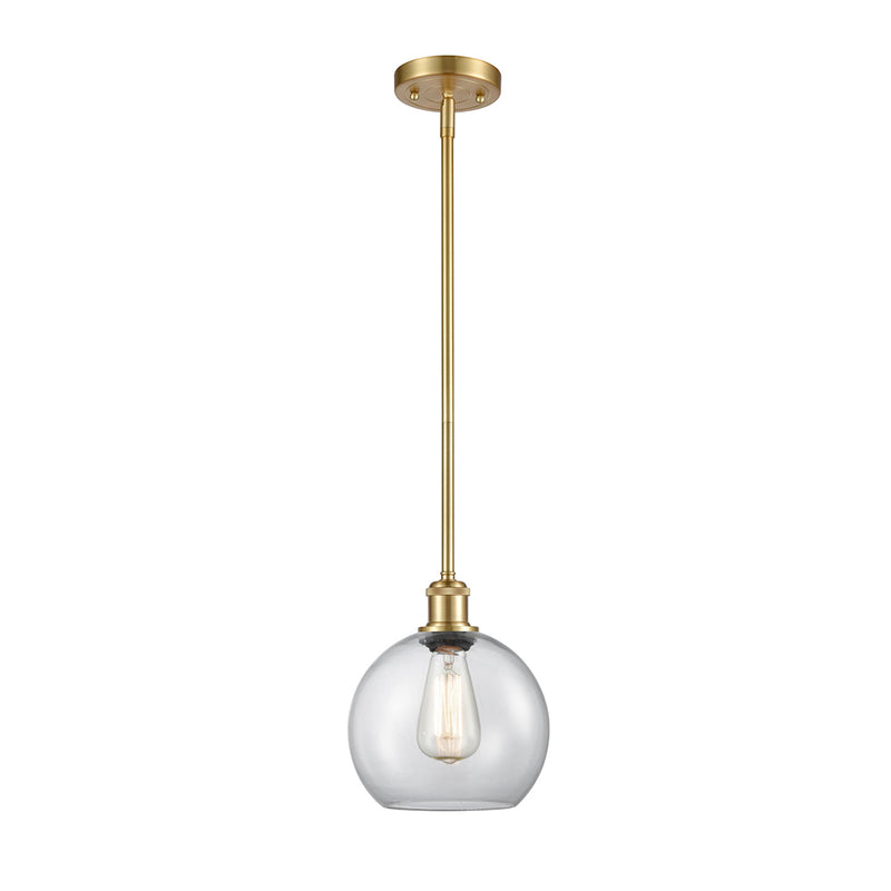 Athens Mini Pendant shown in the Satin Gold finish with a Clear shade