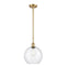 Athens Mini Pendant shown in the Satin Gold finish with a Seedy shade