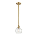 Athens Mini Pendant shown in the Satin Gold finish with a Seedy shade