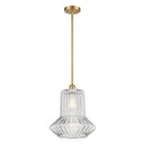 Springwater Mini Pendant shown in the Satin Gold finish with a Clear Spiral Fluted shade