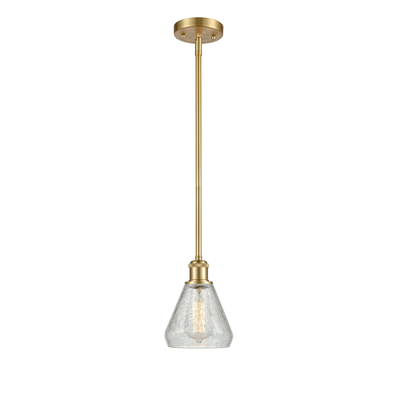 Conesus Mini Pendant shown in the Satin Gold finish with a Clear Crackle shade