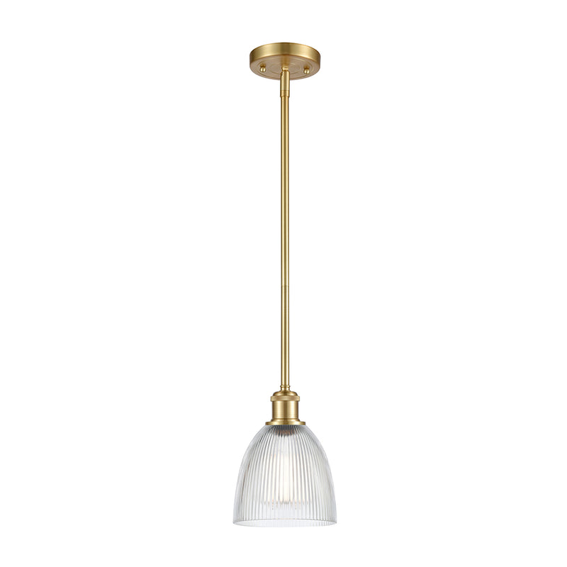 Castile Mini Pendant shown in the Satin Gold finish with a Clear shade