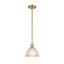 Arietta Mini Pendant shown in the Satin Gold finish with a Clear shade