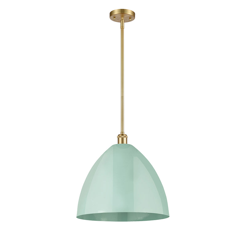 Plymouth Dome Pendant shown in the Satin Gold finish with a Seafoam shade