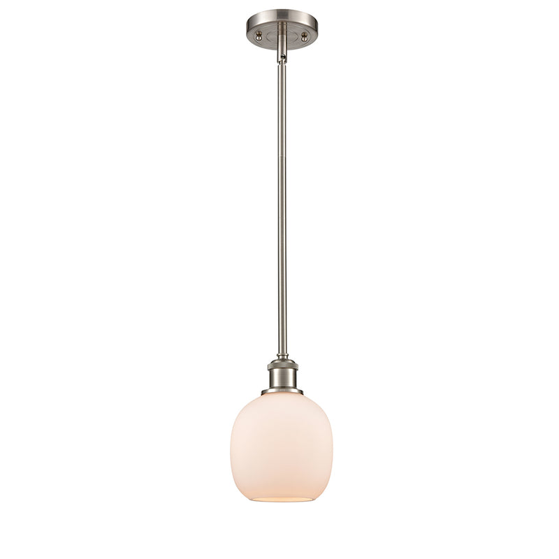 Belfast Mini Pendant shown in the Brushed Satin Nickel finish with a Matte White shade