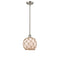 Farmhouse Rope Mini Pendant shown in the Brushed Satin Nickel finish with a White Glass with Brown Rope shade