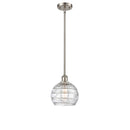 Deco Swirl Mini Pendant shown in the Brushed Satin Nickel finish with a Clear shade