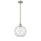 Farmhouse Rope Mini Pendant shown in the Brushed Satin Nickel finish with a Clear Glass with White Rope shade