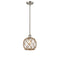 Farmhouse Rope Mini Pendant shown in the Brushed Satin Nickel finish with a Clear Glass with Brown Rope shade