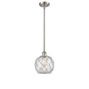 Farmhouse Rope Mini Pendant shown in the Brushed Satin Nickel finish with a Clear Glass with White Rope shade