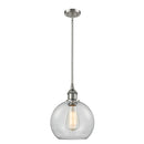 Athens Mini Pendant shown in the Brushed Satin Nickel finish with a Clear shade