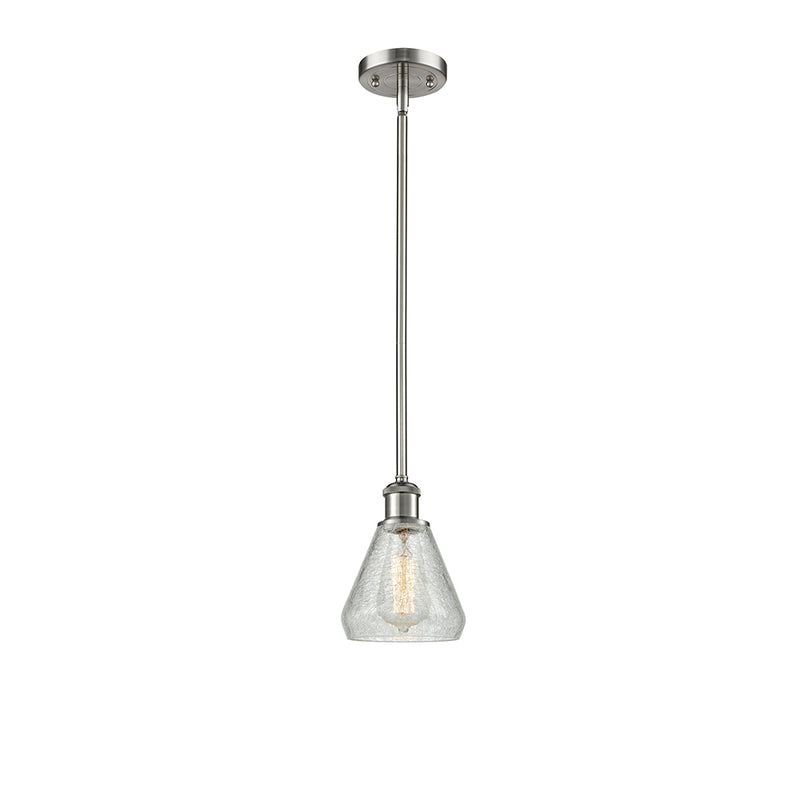 Conesus Mini Pendant shown in the Brushed Satin Nickel finish with a Clear Crackle shade