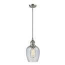 Salina Mini Pendant shown in the Brushed Satin Nickel finish with a Clear Spiral Fluted shade